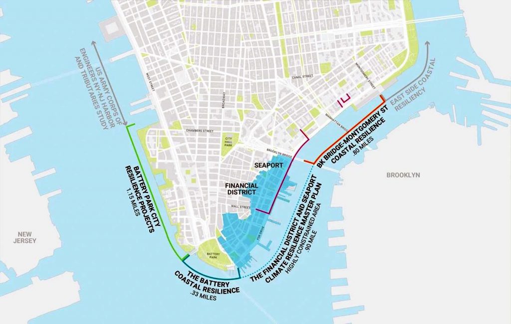 Manhattan map and rendering of resiliency master plan