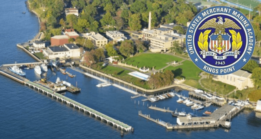 usmma aerial view of the merchant marine academy and pier