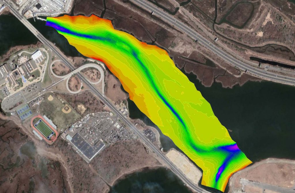 aerial rendering of bathymetric survey of waterway