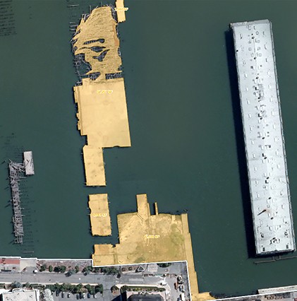 aerial view of esplanade piers in water