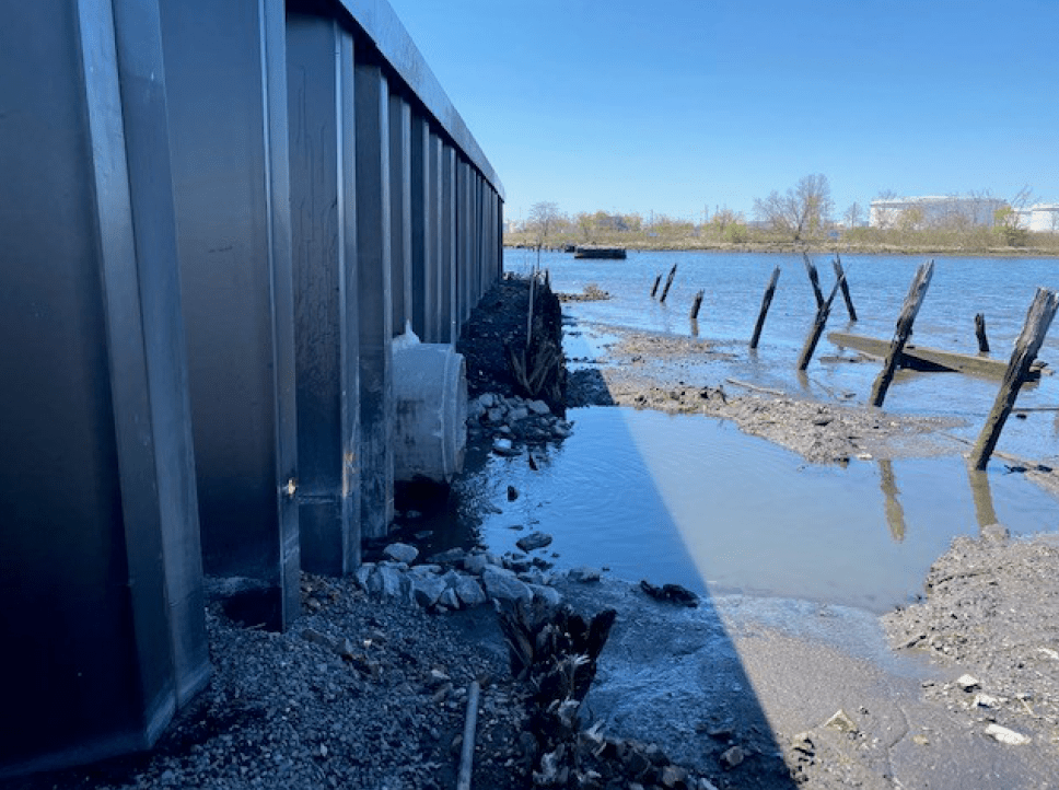 wall and drainage area on waterfront