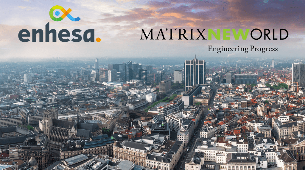 aerial image of Brussels with matrix and enhesa logos