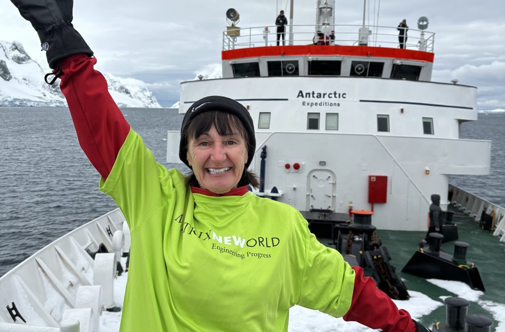 laurie lapat polasko in matrix shirt on boat in antarctica