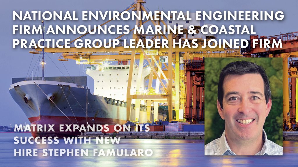 headshot of stephen famularo on image of waterfront port with text